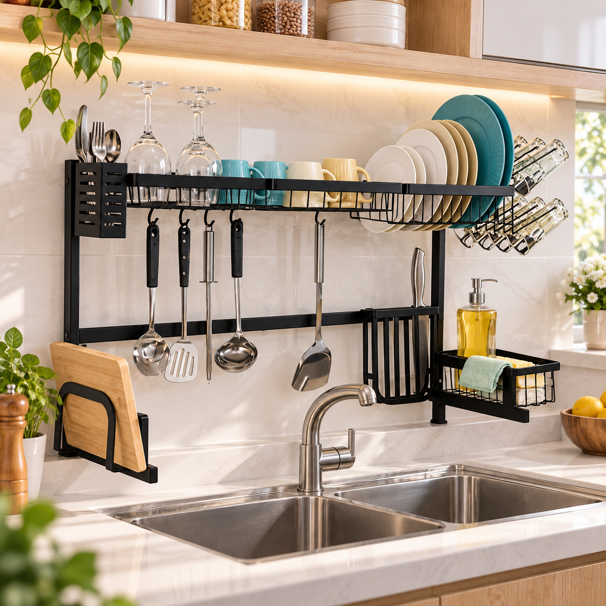 2-Tier Over-Sink Steel Dish Rack