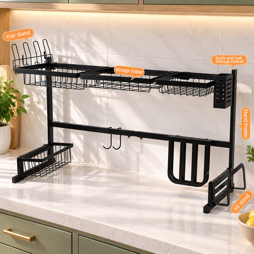 2-Tier Over-Sink Steel Dish Rack
