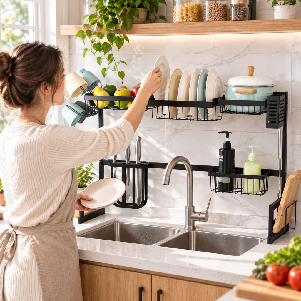 2-Tier Over-Sink Steel Dish Rack