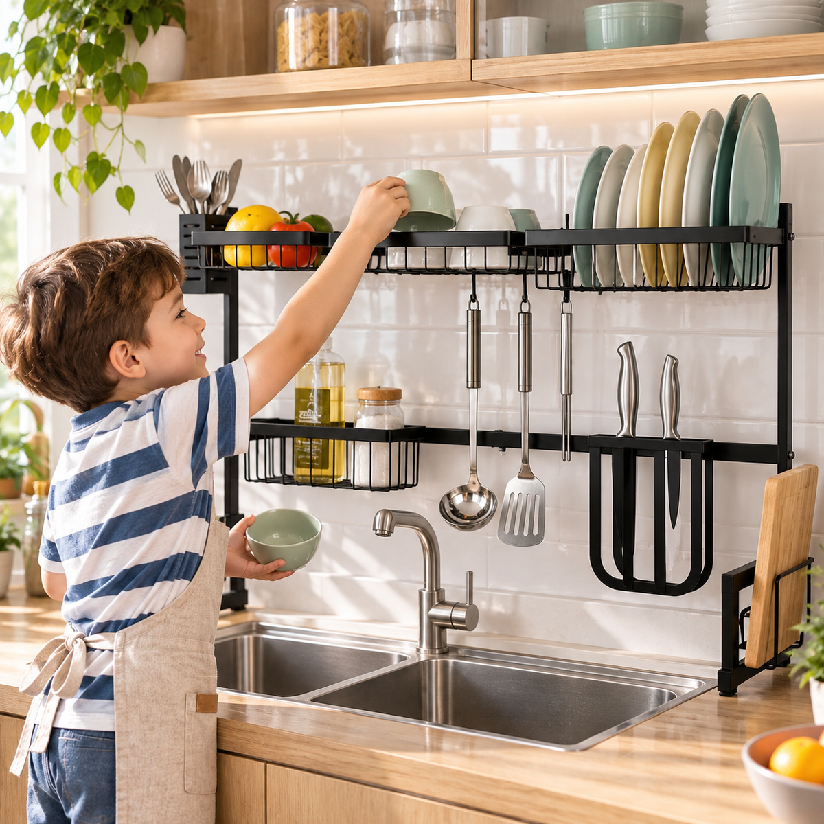 2-Tier Over-Sink Steel Dish Rack
