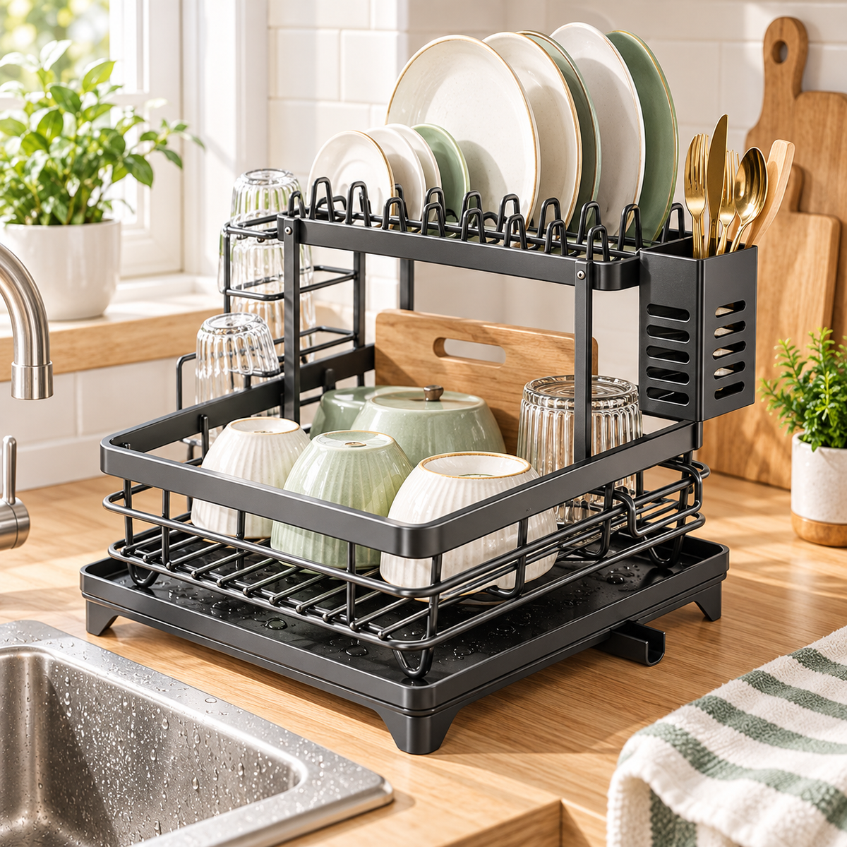2-Tier Foldable Dish Drying Rack
