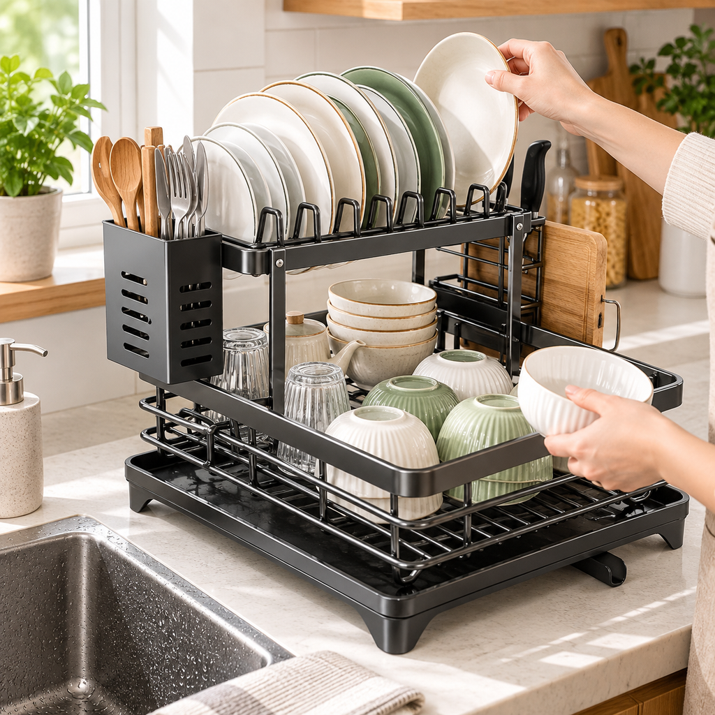 2-Tier Foldable Dish Drying Rack