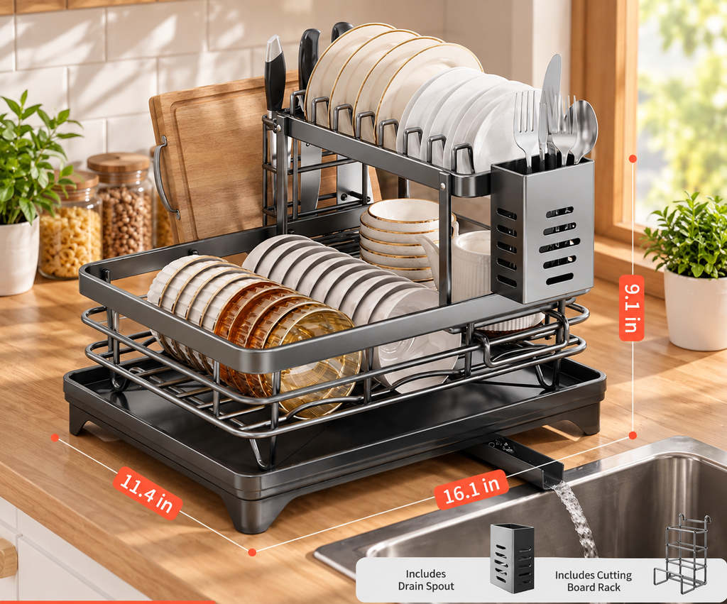 2-Tier Foldable Dish Drying Rack