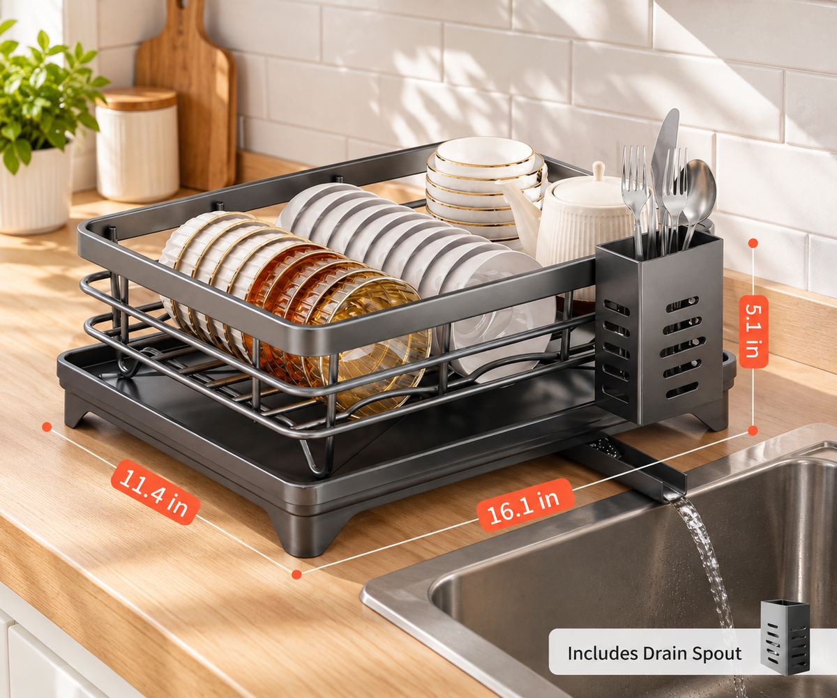 2-Tier Foldable Dish Drying Rack
