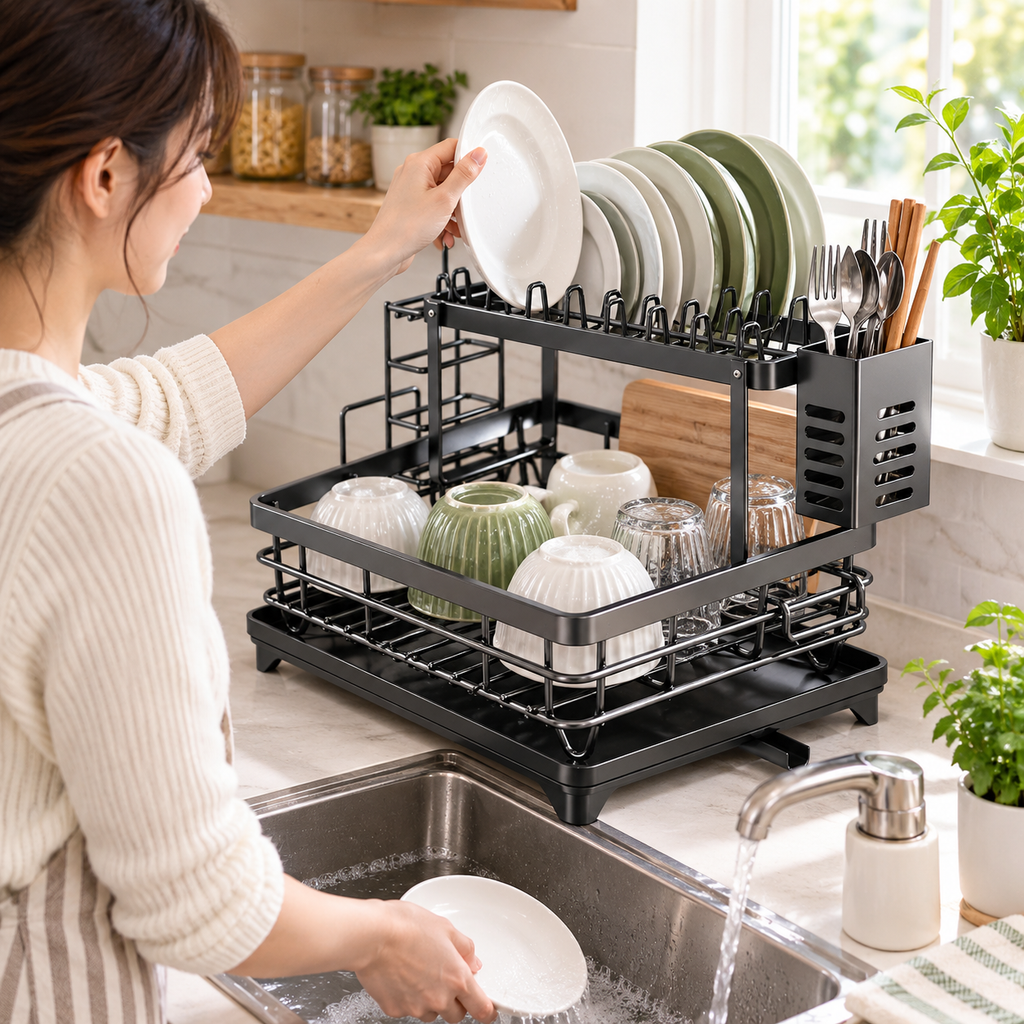 2-Tier Foldable Dish Drying Rack