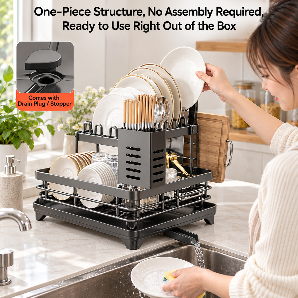 2-Tier Foldable Dish Drying Rack